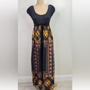 Vintage  Young Edwardian by Arpeja Plaid Floral Print 70's Maxi Dress Women's S